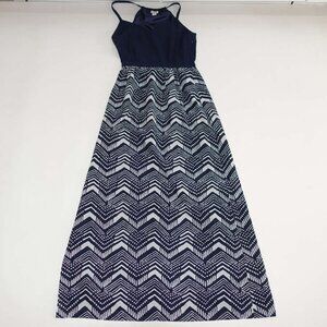 J. Crew Women's Sleeveless Maxi Dress Size 00 Navy Blue Off White Printed Bottom